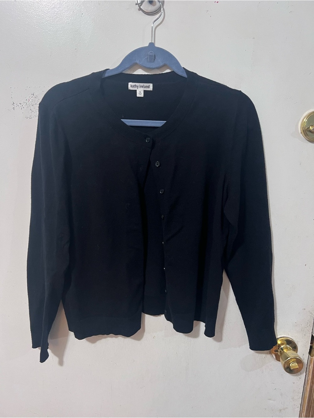 kathy ireland Black Button-Front Crewneck Cardigan